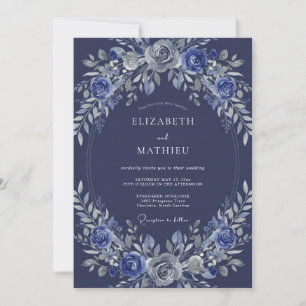 Marineblauer Blumen-Ätherischer Romantischer Hochz Einladung