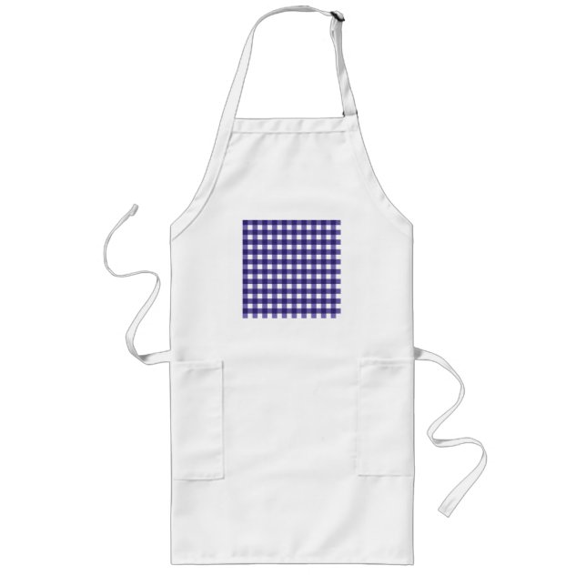 Marineblauer Gingham Lange Schürze (Vorne)