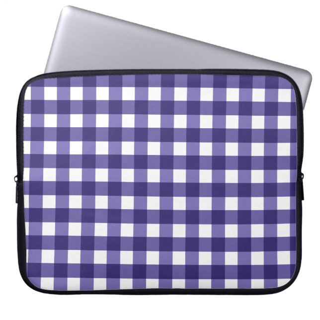 Marineblauer Gingham Laptopschutzhülle (Vorderseite)