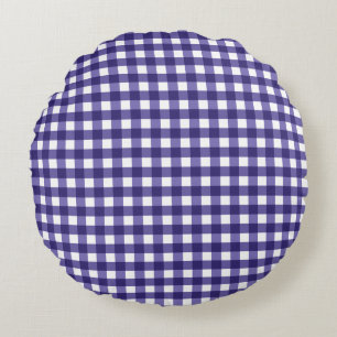 Marineblauer Gingham Rundes Kissen