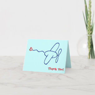 Marineblaues Flugzeug mit rotem Herz Danke Notiz