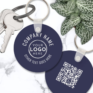 Marineblaues QR-Code Firmenlogo Schlüsselanhänger