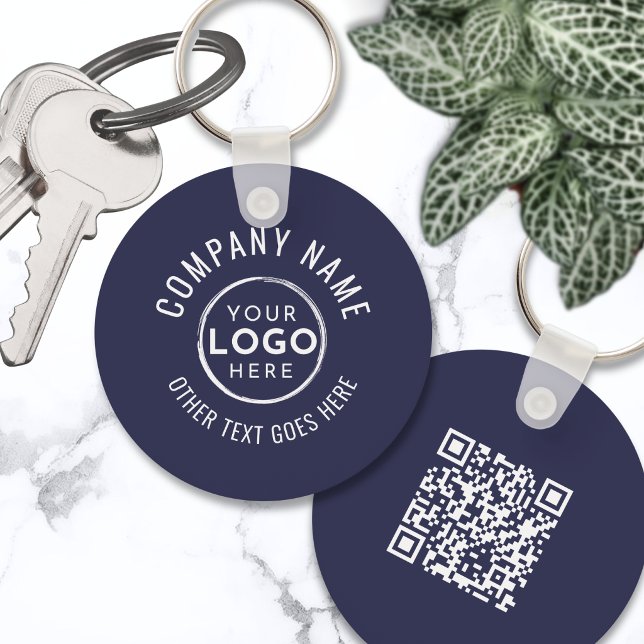 Marineblaues QR-Code Firmenlogo Schlüsselanhänger (Navy Blue QR Code Company Logo Keychain)