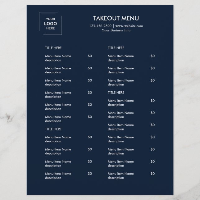 Marineblaues Restaurant-Logo-Abholmenü-Flugblatt Flyer (Vorne)
