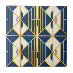 Marineblaues und goldenes Art Deco-Geometrie-Muste Fliese