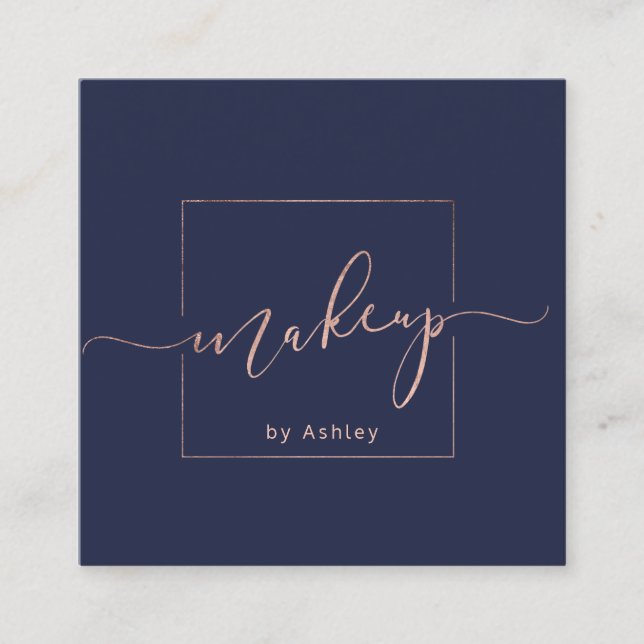 Marineblauminimalist Make-up premade Logos Quadratische Visitenkarte (Vorderseite)