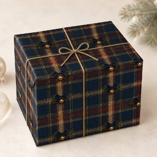 Marineburgunder-Erbe-Tartan-Weihnachts-Samt-Schlei Geschenkpapier