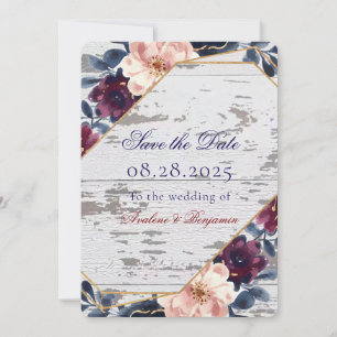 Marineburgunder-Rosa Pfingstrosen-Hochzeit Save The Date
