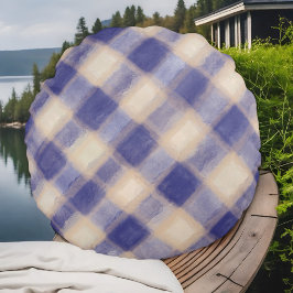 Marinecreme tartan Buffalo karierte Aquarell rusti Rundes Kissen