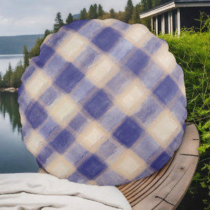 Marinecreme tartan Buffalo karierte Aquarell rusti Rundes Kissen