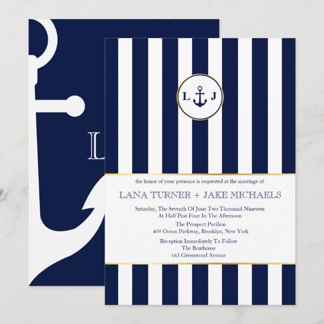 Marineeinladungen, Schönheits-Hochzeiten Einladung (Vorne/Hinten)
