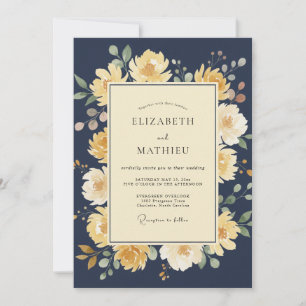 Marinegelbe Blumenstrauß-Hochzeit Einladung