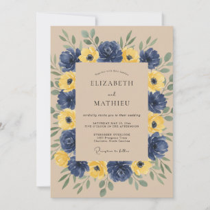 Marinegelbe Botanische Romanische Hochzeit Einladung