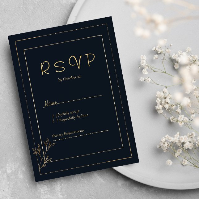 Marinegold, einfache minimalistische UAWG Einladung (Navy blue gold simple minimalist floral RSVP)