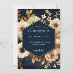 Marinegold malerische Blütenhochzeit Einladung