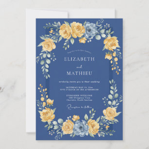 Marinegoldene Florale Romanze-Hochzeit Einladung