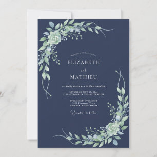 Marinegrüne üppige Hochzeit Einladung