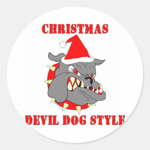 Marineinfanteriekorps-Weihnachtsteufel-Hundeart Runder Aufkleber