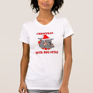 Marineinfanteriekorps-Weihnachtsteufel-Hundeart T-Shirt