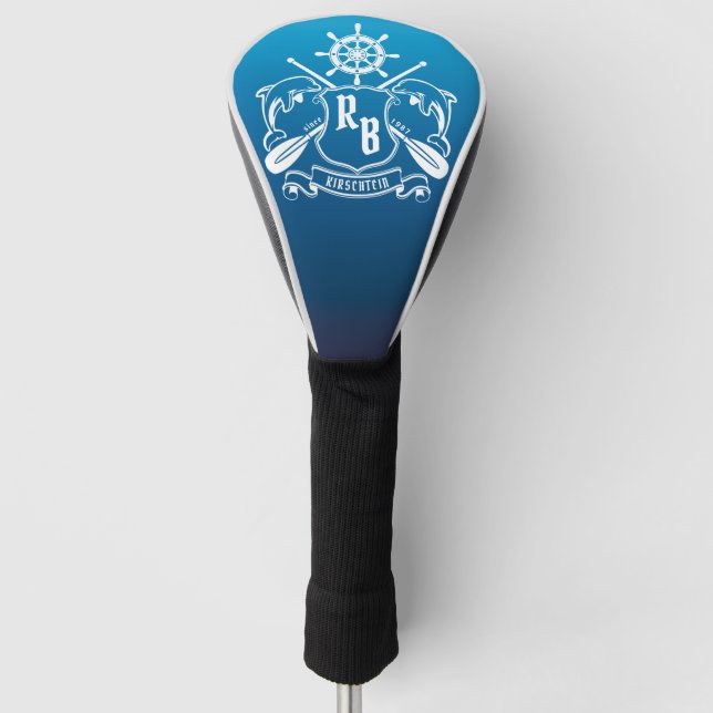 Marineinsignie-Delphin-Helm-Ruder-Schild nautisch Golf Headcover (Vorderseite)