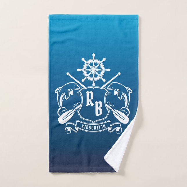 Marineinsignie-Delphin-Helm-Ruder-Schild nautisch Handtuch (Handtuch)