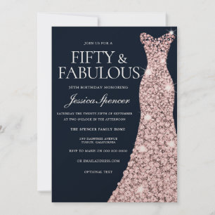 Marinekleid & Rose Gold Sparkle Dress 50. Geburtst Einladung