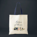Marinematron und Blütenmatron Tragetasche<br><div class="desc">Eine hübsche Blumenstüte mit marineblau-rosa Rose, die Sie mit Ihren Texten und Farben personalisieren können.</div>