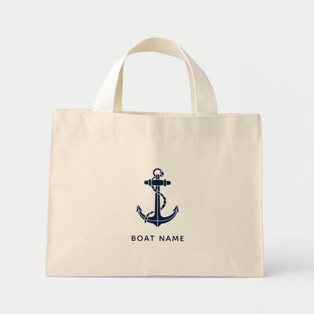 Marinemeeresblau Anker Bootsname individuell Mini Stoffbeutel (Vorne)