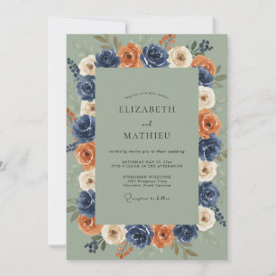 Marineorange-Rosen-Kranz-Hochzeit Einladung