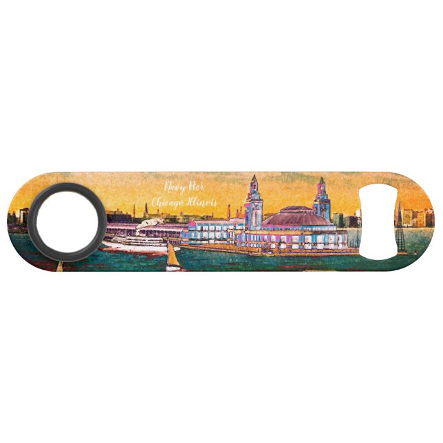 Marinepier vom Chicago See 1920er Jahre Wasserfarb Speed Flaschenöffner (Vorderseite (Horizontal))