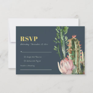 MARINEPINK BLÜTEN CACTI BLATTWERK WATERCOLOR RSVP KARTE