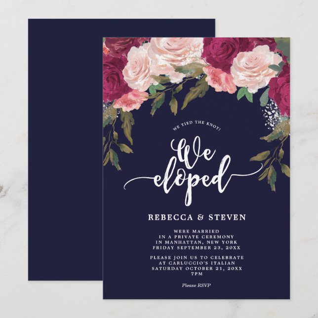 Marinerosa mit Blumenmodernes eloped wir Einladung (Vorne/Hinten)
