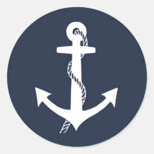 Marines Dunkel-Navyblau und Weißer Anker Runder Aufkleber