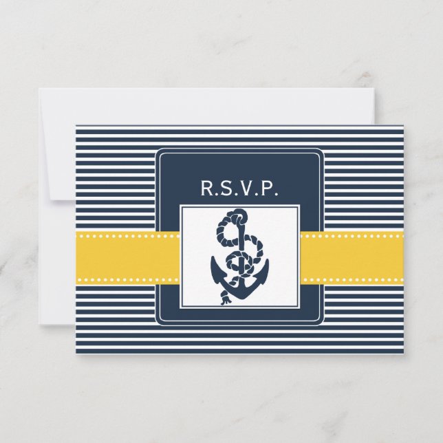 Marinestreifen, Anker, nautische Hochzeit rsvp 3,5 (Vorderseite)