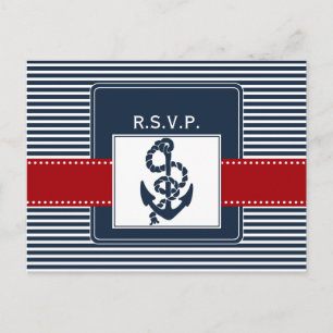 Marinestreifen, Anker, nautische Hochzeit rsvp Einladungspostkarte