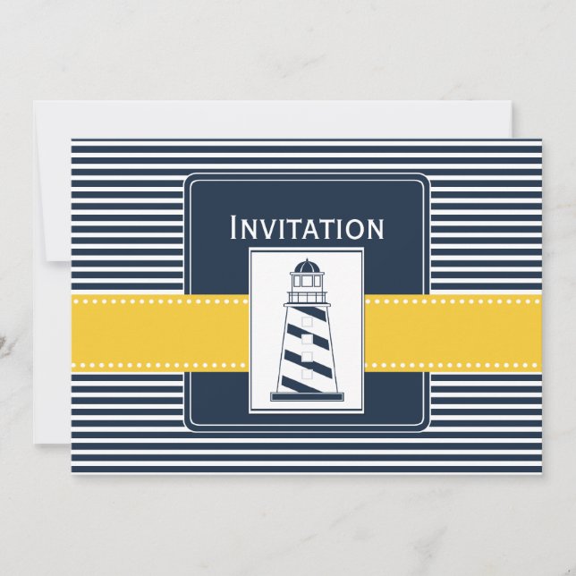 Marinestreifen, Leuchtturm, Hochzeiten auf See Einladung (Vorderseite)