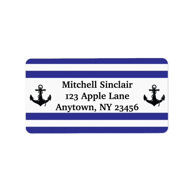 Marinestreifen mit Ankern Adressaufkleber (Vorne)
