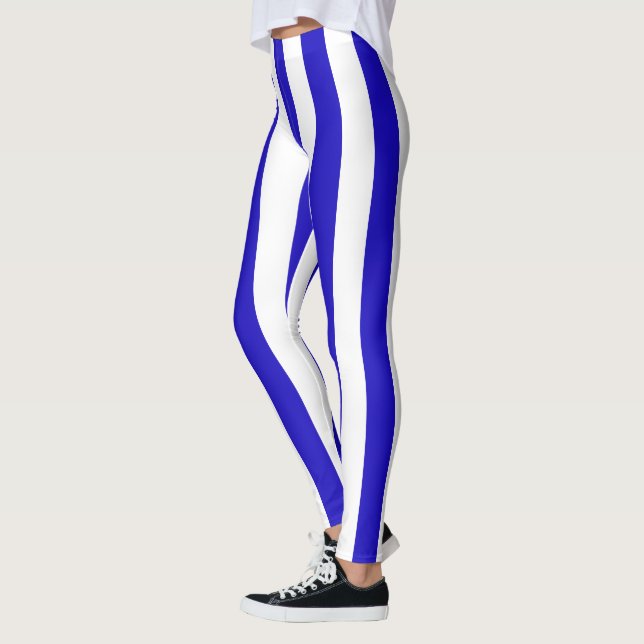 Marinestreifenmuster, starke Streifen blau u. weiß Leggings (Links)