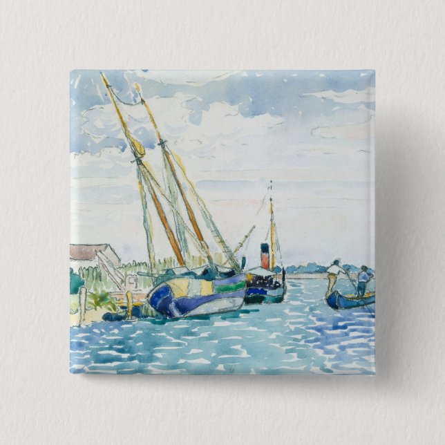 Marineszenen-Boote nähern sich Venedig Button (Vorderseite)