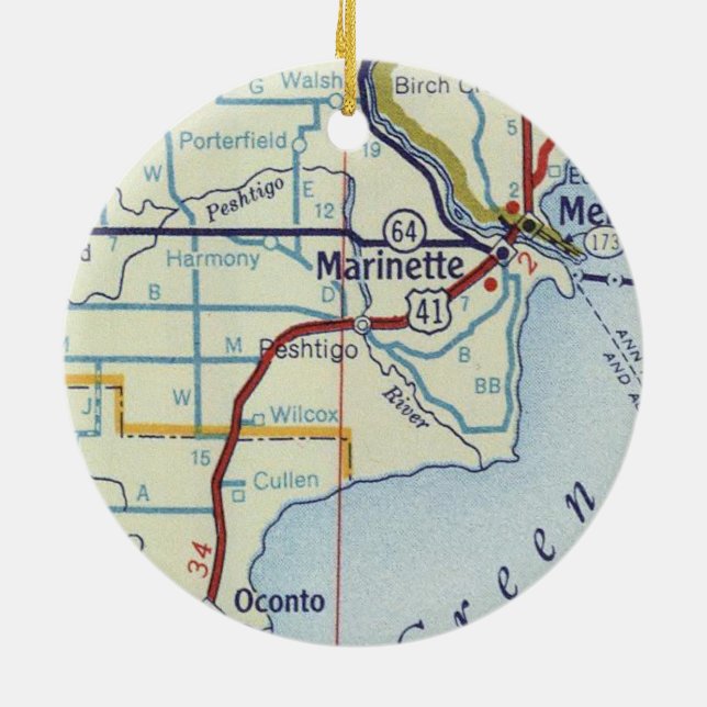 Marinette WI Karte Keramik Ornament (Hinten)