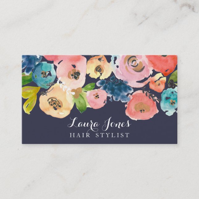 Marinewatercolor-Blumenhaar-Stylist-Karten Rabattkarte (Vorderseite)