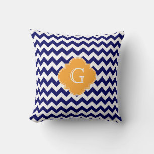 Marineweiß Chevron Cantaloupe Quatrefoil Monogramm Kissen