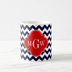 Marineweiß Chevron Rot Quatrefoil 3 Monogramm Kaffeetasse