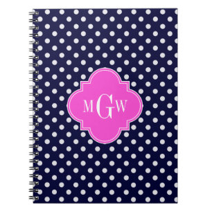 Marineweiß Gepunktet Hot Pink Quatrefoil 3 Monogra Notizblock