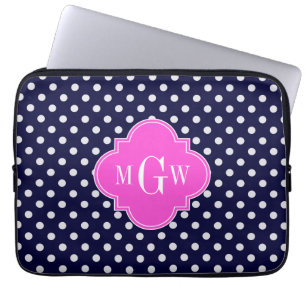 Marineweiß Gepunktet Hot Pink Vierblatt 3 Monogram Laptopschutzhülle