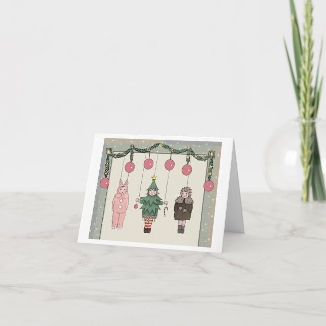 Marionettes de Noël Carte de voeux pliée (Devant)