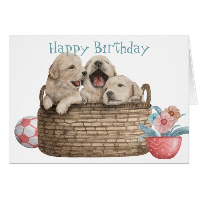 Marionnettes Golden Retriever en panier Carte d'an (Devant horizontal)