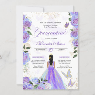 Mariposa Quinceanera, Lila Schmetterlinge Einladung