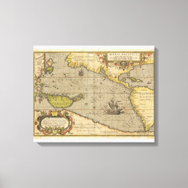Maris Pacifici 1589 von Abraham Ortelius Leinwanddruck (Vorderseite)