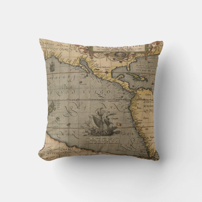 Maris Pacifici Antique Americas Karte Kissen (Vorderseite)